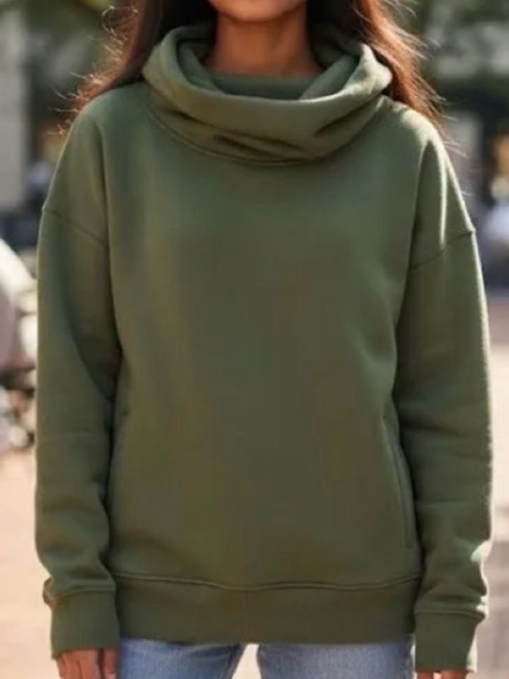 Cozy Olive Cowl Neck Women's Sweatshirt Hoodie